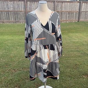 Longsleeve Vneck Black Cream Peach Knee Dress Unbranded Size Large GUC